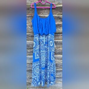 Avenue Women's Maxi Dress, Blue and White Patterned, Size 18W